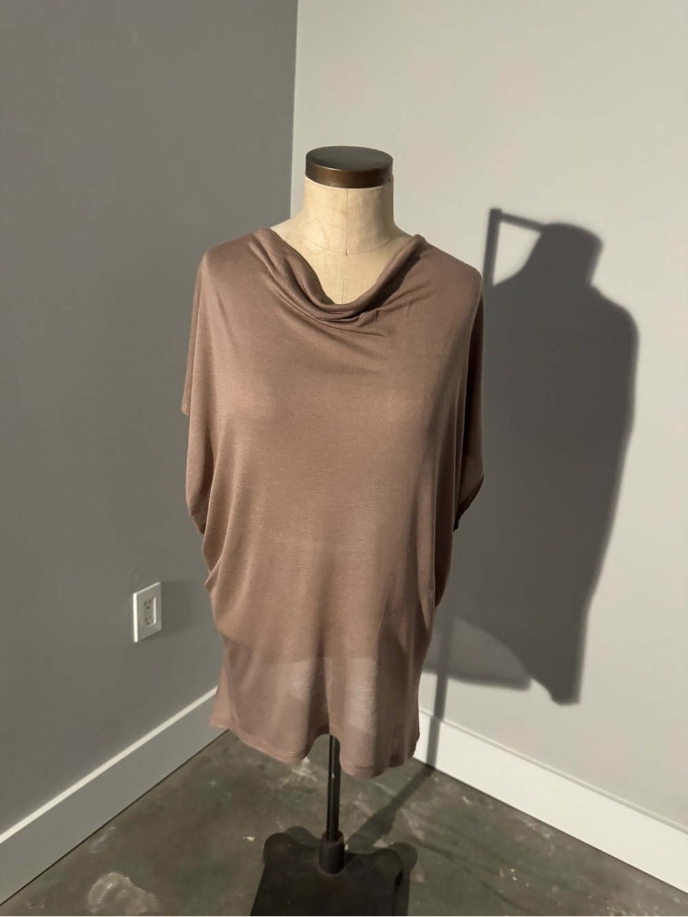 Draped Cowl-Neck Women’s Top in Taupe